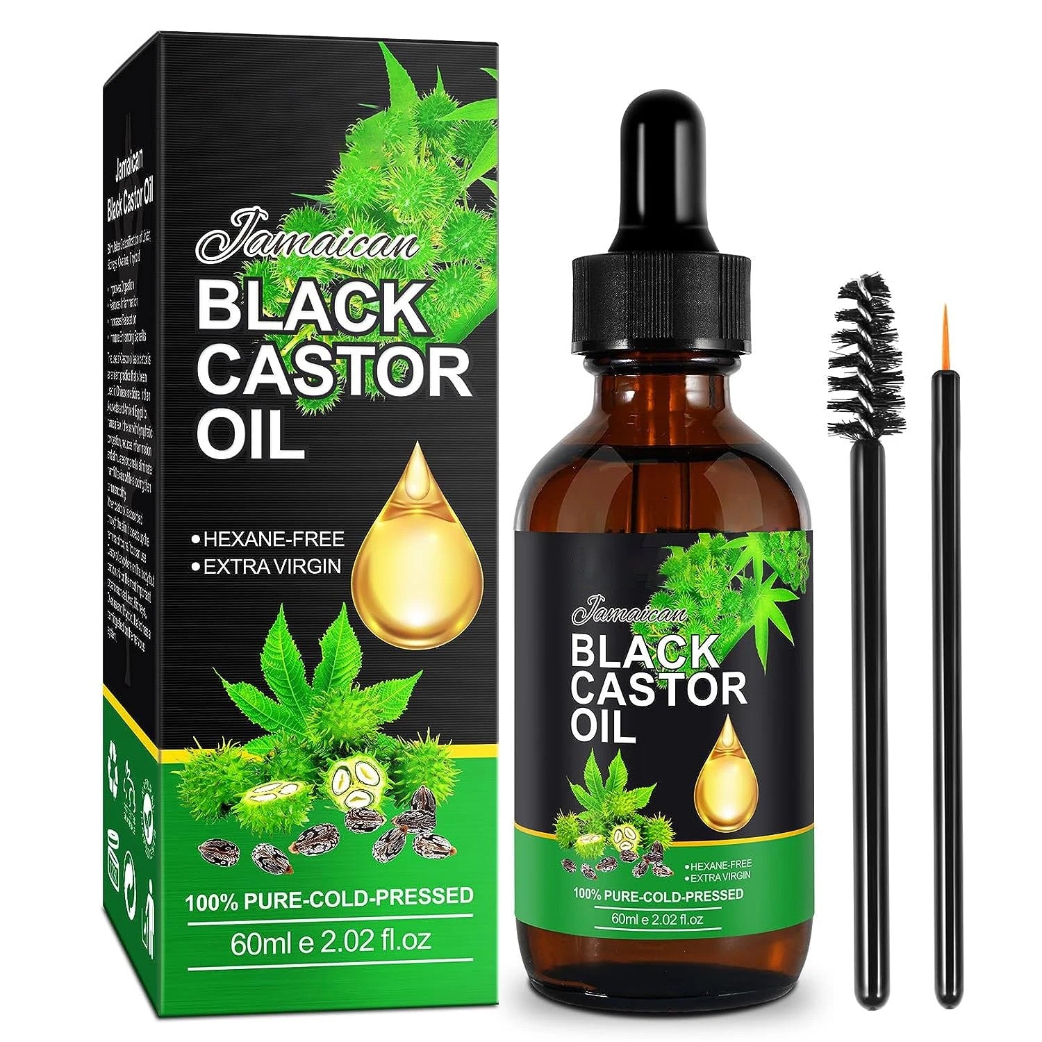 Jamaican Black Castor Oil, Organic Castor Oil, Cold Pressed Unrefined Oil for Stimulating Hair Growth, Luscious Eyelashes, Thick Eyebrows, Body Oil, Massage Oil (4 Pack)